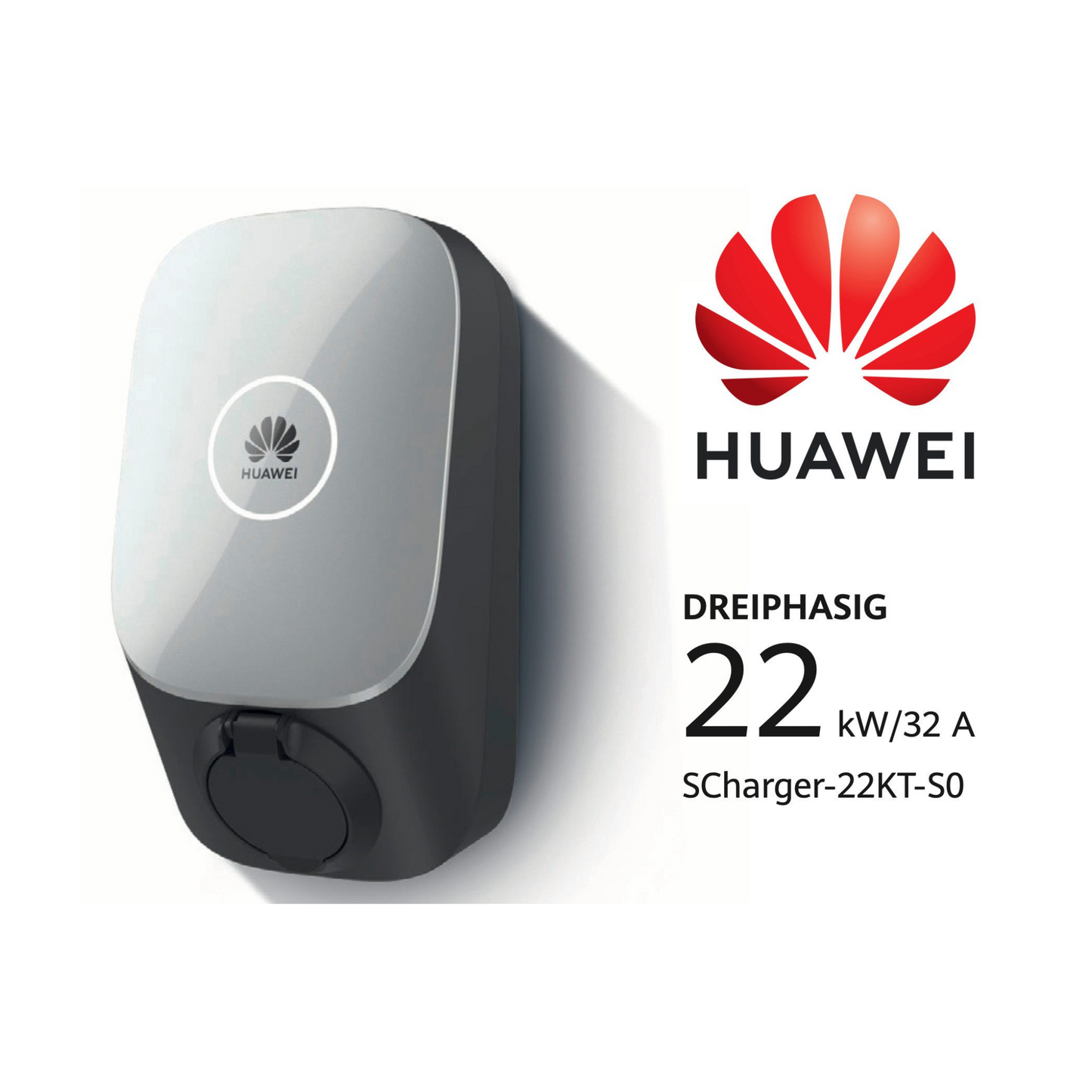 (verfügbar ab: 26.09.2025) Huawei SCharger Wallbox 22KT-S0 – 22 kW, Typ 2 Buchse, RFID, WLAN, PV-kompatibel, IP54