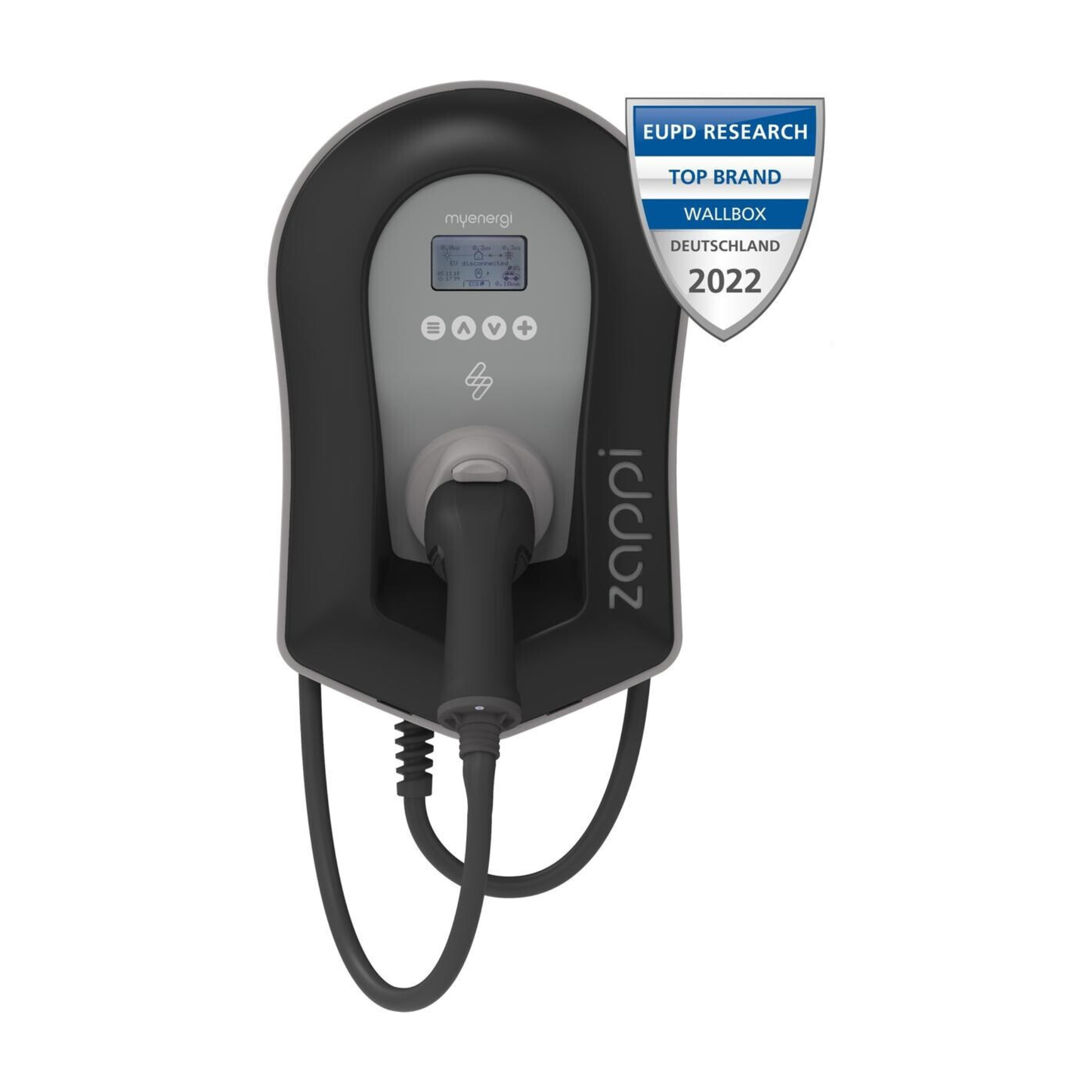 myenergi zappi 2H22TB-T v2.1 Wallbox 11kW/22kW – 6,5m Typ-2 Kabel, PV-Überschussladen, Schwarz, WLAN/LAN