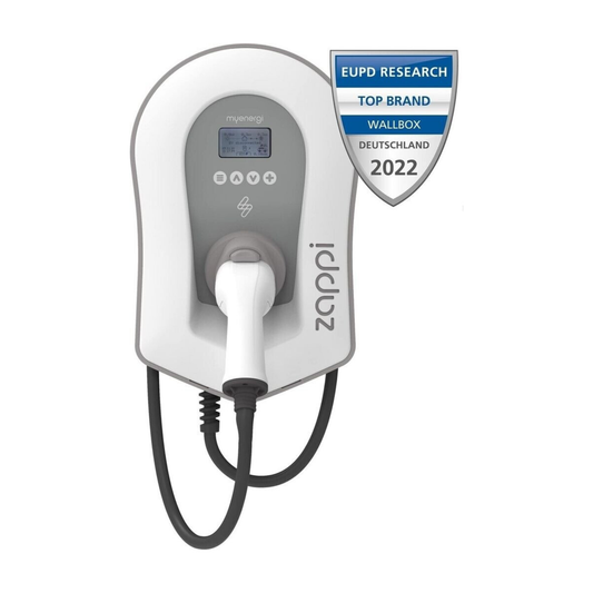 myenergi zappi 2H22TB-T v2.1 Wallbox 11kW/22kW – 6,5m Typ-2 Kabel, PV-Überschussladen, Weiß, WLAN/LAN