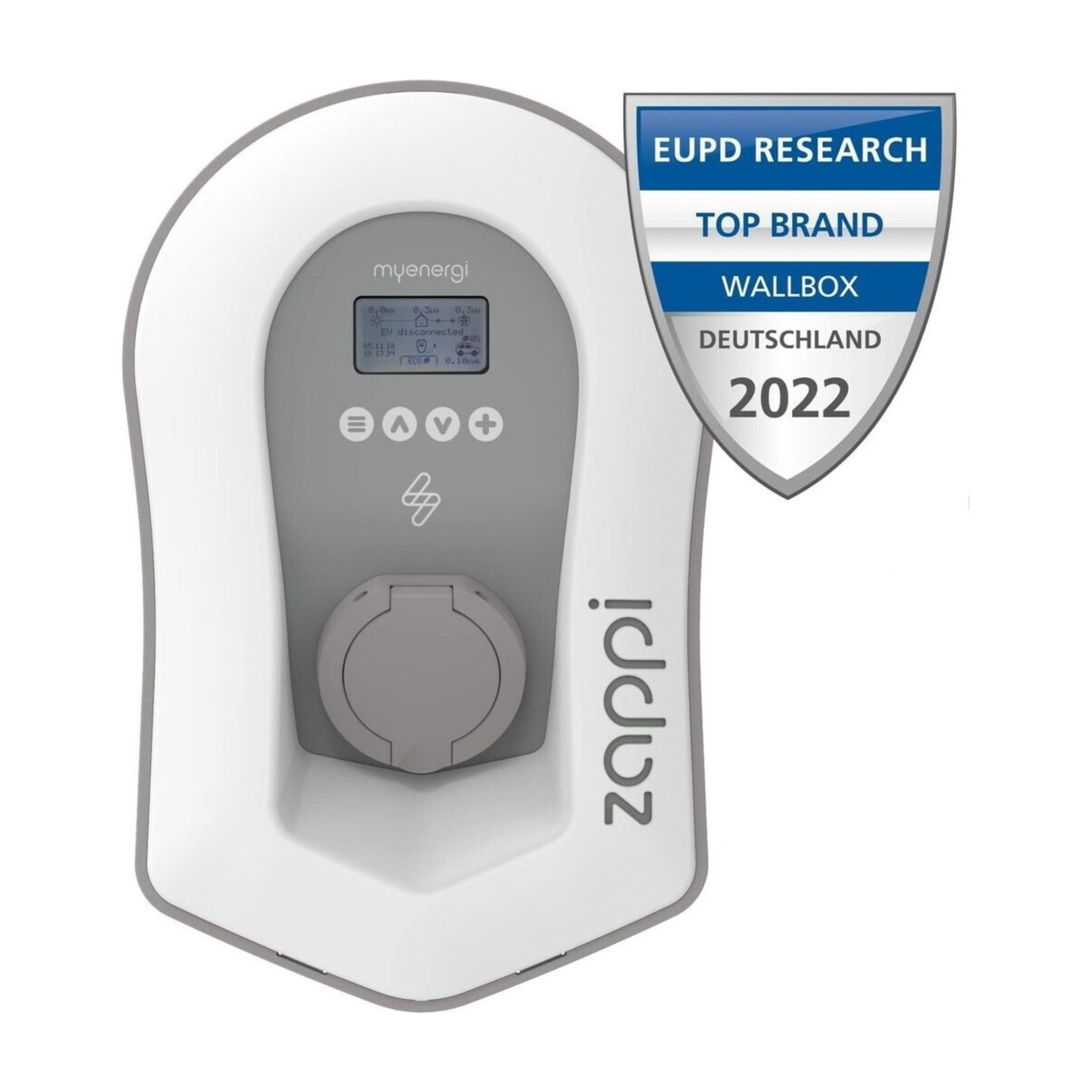 myenergi zappi v2.1 Wallbox 11/22 kW – Typ 2 Buchse (ohne Kabel) – Weiß – PV-Überschussladen, WLAN/LAN
